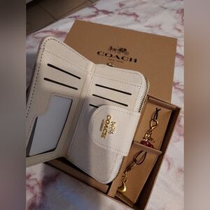 Coach Ivory Card Holder with Gold Details